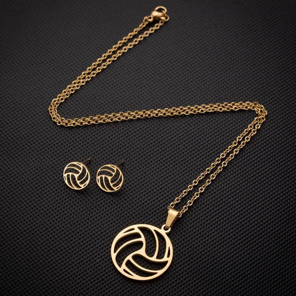 Women's Stainless Steel Volleyball Inspired Geometric Electroplated Clavicle Chain And Earring Jewelry Set