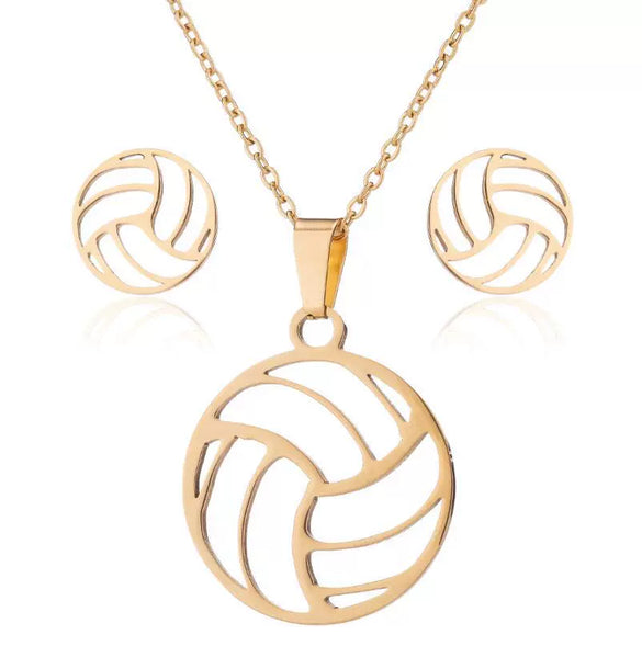 Women's Stainless Steel Volleyball Inspired Geometric Electroplated Clavicle Chain And Earring Jewelry Set