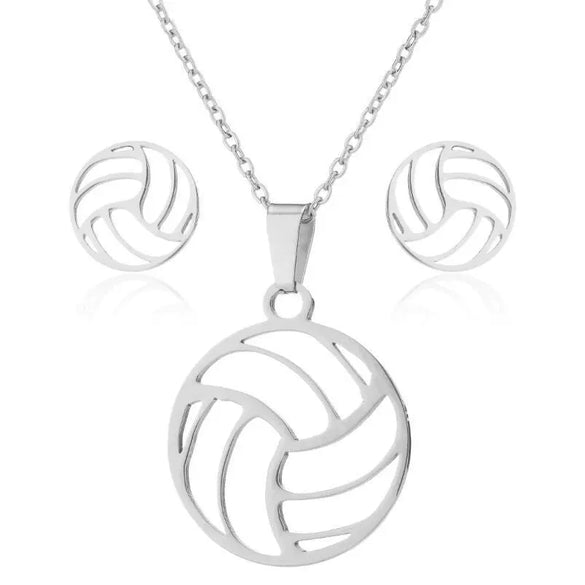 Women's Stainless Steel Volleyball Inspired Geometric Electroplated Clavicle Chain And Earring Jewelry Set