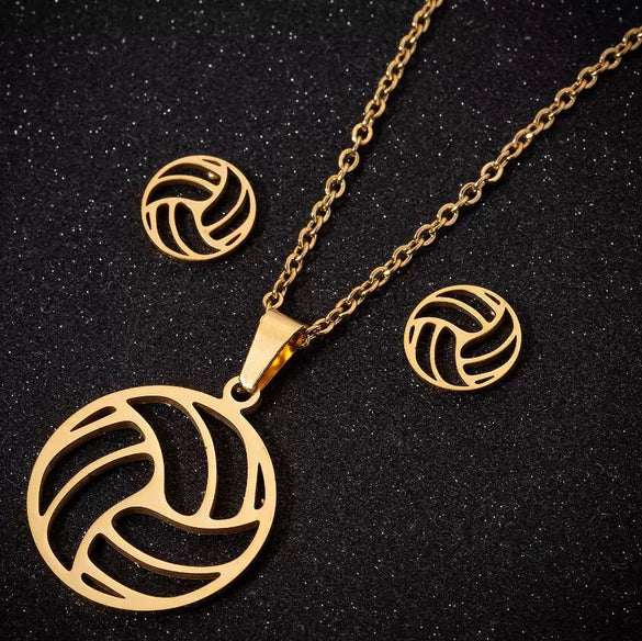 Women's Stainless Steel Volleyball Inspired Geometric Electroplated Clavicle Chain And Earring Jewelry Set