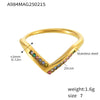 Women's 316L Stainless Steel Vshaped Light Luxury Geometric Ring With Diamond And 5A Zircon Electroplated