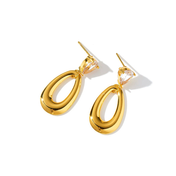 Women's Stainless Steel Water Drop Earrings With Zircon Inlay And 18K Vacuum Plating Simple Geometric Style