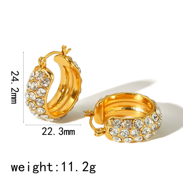 Women's Stainless Steel Water Drop Hoop Earrings With Vacuum Gold Plating And Diamond Encrusted Geometric Light Luxury Design