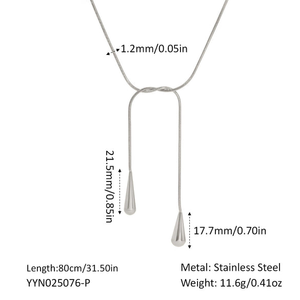 Women's Stainless Steel Water Drop Necklace With Snake Chain And Pvd Furnace Vacuum Real Gold Plating Adjustable And Light Luxury Fashion Design