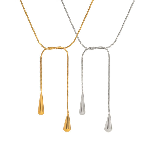 Women's Stainless Steel Water Drop Necklace With Snake Chain And Pvd Furnace Vacuum Real Gold Plating Adjustable And Light Luxury Fashion Design