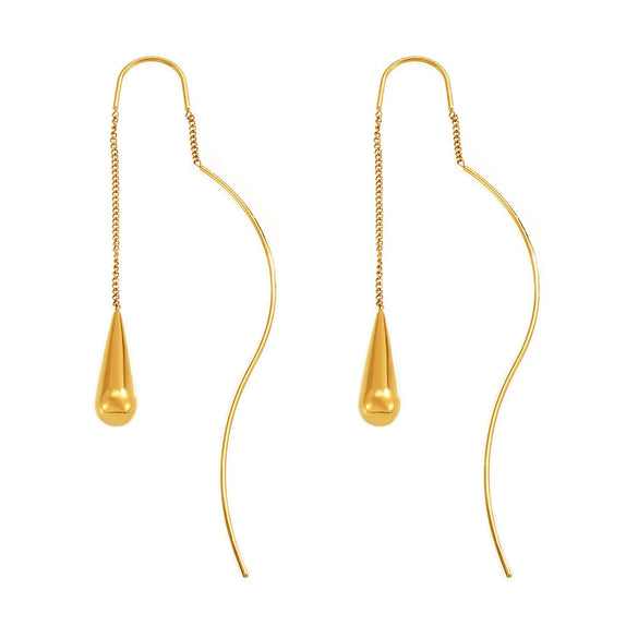 Women's Stainless Steel Water Drop Tassel Earrings Light Luxury Niche Design Geometric Style Electroplated