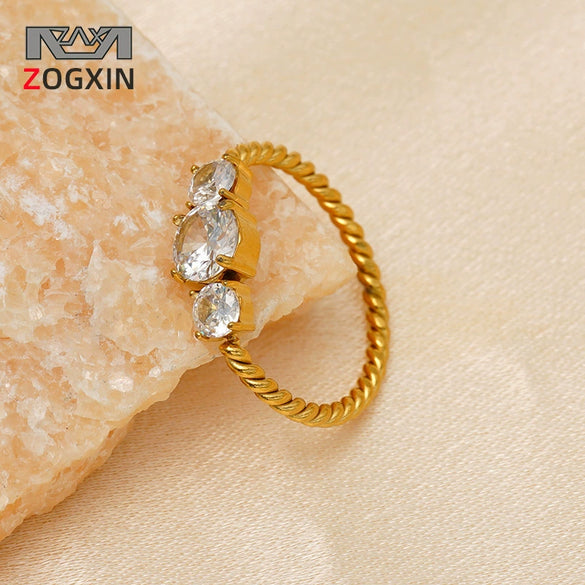 Women's Stainless Steel White Zircon Ring With Geometric Spiral Design And Electroplated Finish Fashion Jewelry Accessory