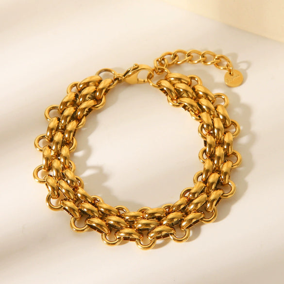 Women's Stainless Steel Woven Bracelet With Buckle Design Geometric Style And Electroplating Treatment