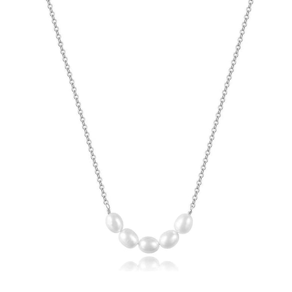Women's Stainless Steel Y Shape Tassel Pearl Necklace Simple Geometric Double Pearl Clavicle Chain With Electroplated Finish
