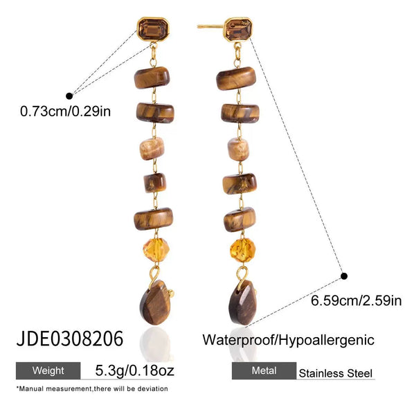 Women's Stainless Steel Yshaped Necklace With Geometric Cross Pendant And Tiger Eye Stone Pvd Vacuum Gold Plated Chain