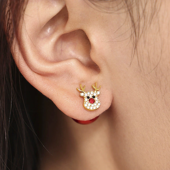 Women's 316L Stainless Steel Zircon Beads Animals Geometric Christmas Tree Elk Earrings Electroplated