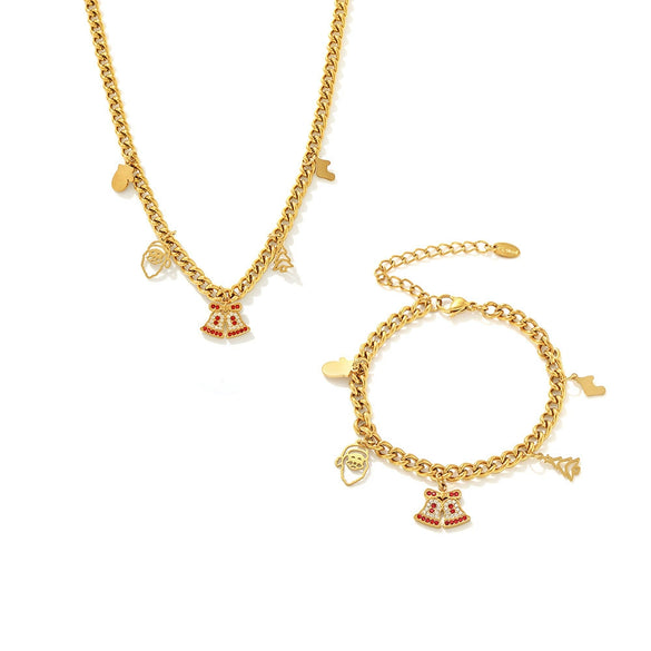 Women's Stainless Steel Zircon Bell Necklace And Bracelet Set With Electroplated Light Luxury Design