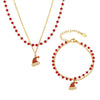 Women's Stainless Steel Zircon Christmas Hat Pendant Double Layer Necklace And Bracelet Set With Electroplated Finish