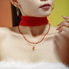 Women's Stainless Steel Zircon Christmas Hat Pendant Double Layer Necklace And Bracelet Set With Electroplated Finish