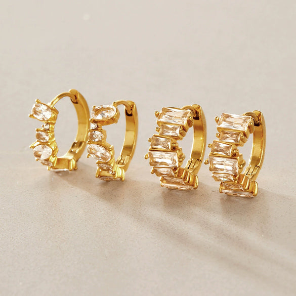 Women's Stainless Steel Zircon Earrings With Gradient Geometric Ear Cuffs And Plated Finish Sparkling Sophisticated Jewelry