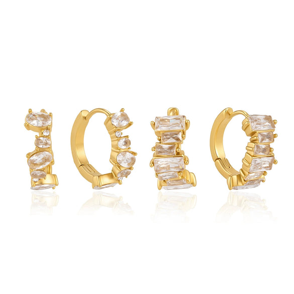 Women's Stainless Steel Zircon Earrings With Gradient Geometric Ear Cuffs And Plated Finish Sparkling Sophisticated Jewelry