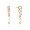 Women's Stainless Steel Zircon Geometric Drop Earrings With Goldplated Pearl Pendants Minimalist Luxury Jewelry