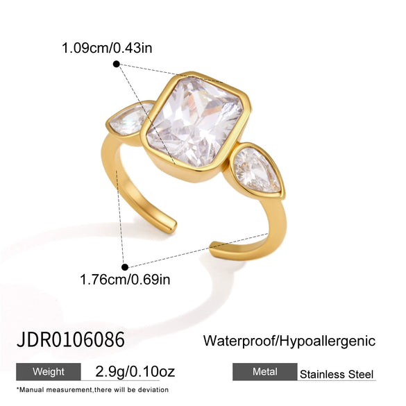 Women's Stainless Steel Zircon Geometric Ring With Vacuum Pvd Gold Plating Hypoallergenic Jewelry