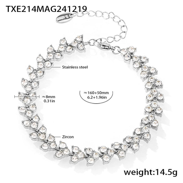 Women's Stainless Steel Zircon Geometric Triangle Round Diamond Inlaid Electroplated Bracelet Jewelry