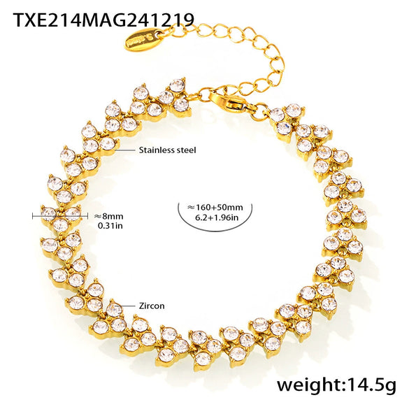 Women's Stainless Steel Zircon Geometric Triangle Round Diamond Inlaid Electroplated Bracelet Jewelry