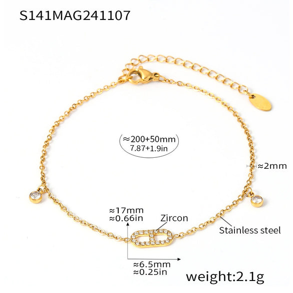 Women's 316L Stainless Steel Zircon Inlaid Geometric Ankle Chain Simple Light Luxury Plated With 18K Gold