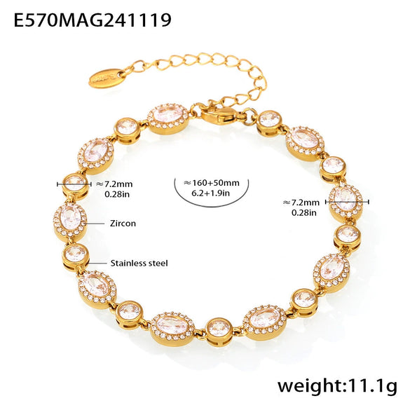 Women's Stainless Steel Zircon Inlaid Geometric Handmade Pvd Plated Electroplated Bracelet Jewelry