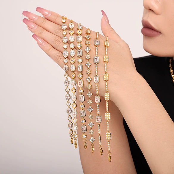 Women's Stainless Steel Zircon Inlaid Geometric Handmade Pvd Plated Electroplated Bracelet Jewelry