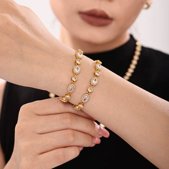 Women's Stainless Steel Zircon Inlaid Geometric Handmade Pvd Plated Electroplated Bracelet Jewelry
