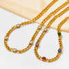 Women's Stainless Steel Zircon Necklace And Bracelet Set With Vacuum Plating Star Sun Moon Clouds Universe Patterns Street Style And Cuban Chain