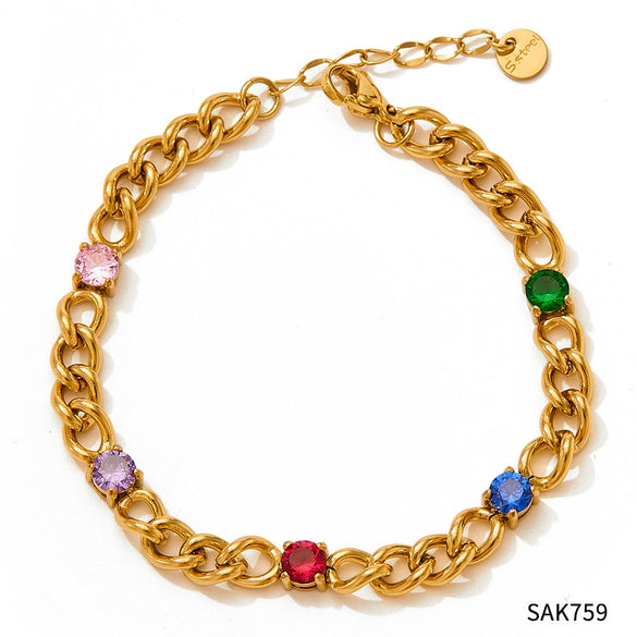 Women's Stainless Steel Zircon Necklace And Bracelet Set With Vacuum Plating Star Sun Moon Clouds Universe Patterns Street Style And Cuban Chain
