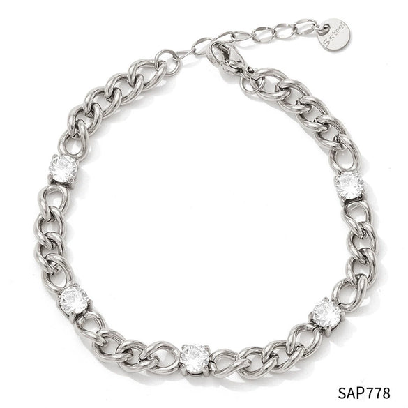 Women's Stainless Steel Zircon Necklace And Bracelet Set With Vacuum Plating Star Sun Moon Clouds Universe Patterns Street Style And Cuban Chain