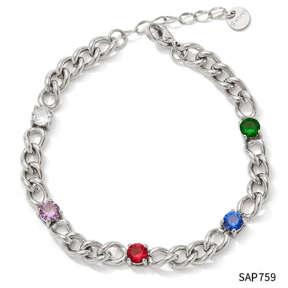 Women's Stainless Steel Zircon Necklace And Bracelet Set With Vacuum Plating Star Sun Moon Clouds Universe Patterns Street Style And Cuban Chain