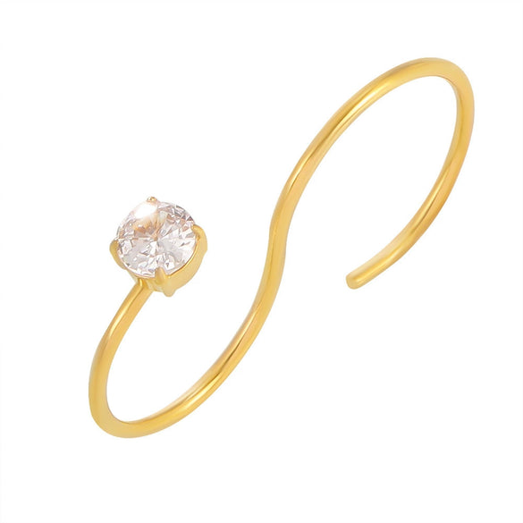 Women's 316L Stainless Steel Zircon Sshaped Double Finger Wrap Ring Pvd Plated 18K Gold Geometric Letters Numbers Text Style
