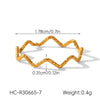 Women's Stainless Steel Zircon Wave Ring With Geometric Shape Electroplated Gold Finish Fashion Jewelry