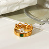 Women's Stainless Steel Zircon Wave Ring With Geometric Shape Electroplated Gold Finish Fashion Jewelry