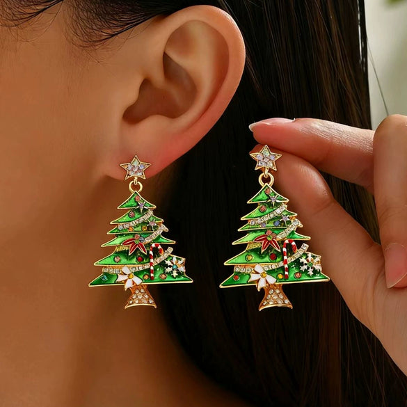 Women's Star And Christmas Tree Earrings Zinc Alloy Geometric Holiday Jewelry With Dripping Oil Finish Light Luxury Party Accessories