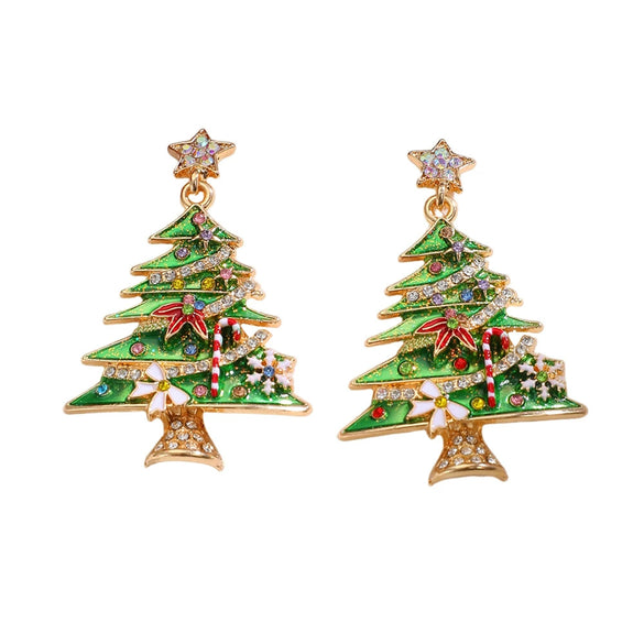 Women's Star And Christmas Tree Earrings Zinc Alloy Geometric Holiday Jewelry With Dripping Oil Finish Light Luxury Party Accessories