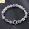 Women's Star Of David Natural Stone Bead Bracelet With Amethyst Cloud Crystal Redwood Grain And Copper Electroplated Minimalist Jewelry