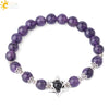 Women's Star Of David Natural Stone Bead Bracelet With Amethyst Cloud Crystal Redwood Grain And Copper Electroplated Minimalist Jewelry