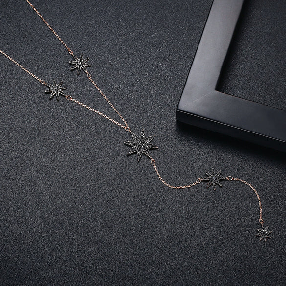Women's Star Pendant Necklace With Mixed Gemstone Setting Electroplated Copper Collarbone Chain Fashion Jewelry