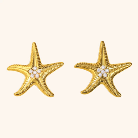 Women's Starfish Earrings With Imitation Pearls Stainless Steel With 18K Gold Plating Geometric Animalinspired Statement Jewelry
