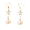 Women's Starfish Shell Tassel Earrings Bohemian Beach Style Alloy Drop Earrings With Stainless Steel Ear Hooks Electroplated Finish