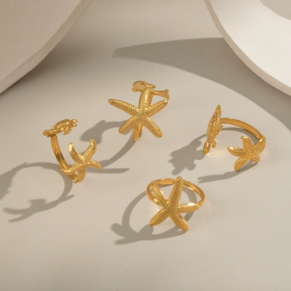 Women's Starfish Turtle Animal Zodiac Stainless Steel Electroplated Waterproof Non Fading Fashion Ring