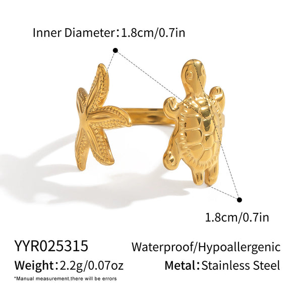 Women's Starfish Turtle Animal Zodiac Stainless Steel Electroplated Waterproof Non Fading Fashion Ring