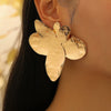 Women's Statement Electroplated Alloy Flower Earrings With Asymmetrical Pleated Petal Design