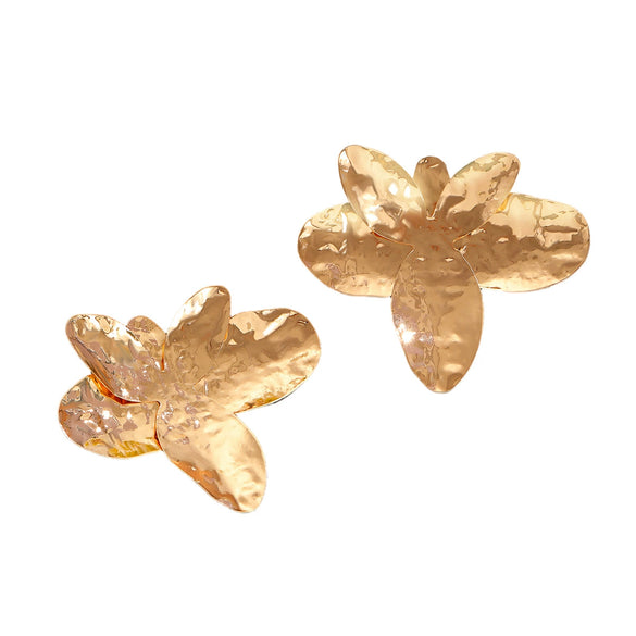 Women's Statement Electroplated Alloy Flower Earrings With Asymmetrical Pleated Petal Design