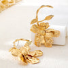 Women's Statement Floral Hammered Metal Earrings Electroplated Ferroalloy Flower Design With Stainless Steel Ear Posts For Wholesale
