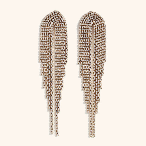 Women's Statement Geometric Zircon Tassel Drop Earrings With Stainless Steel And Gold Tone Electroplated Finish