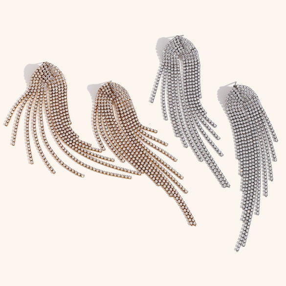 Women's Statement Geometric Zircon Tassel Drop Earrings With Stainless Steel And Gold Tone Electroplated Finish