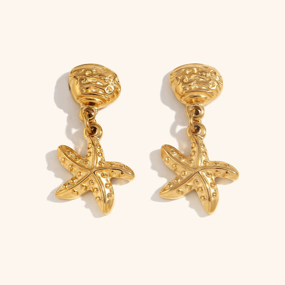 Women's Statement Star Pendant Earrings In Stainless Steel With Gold Electroplated Finish And Distinctive Geometric Design